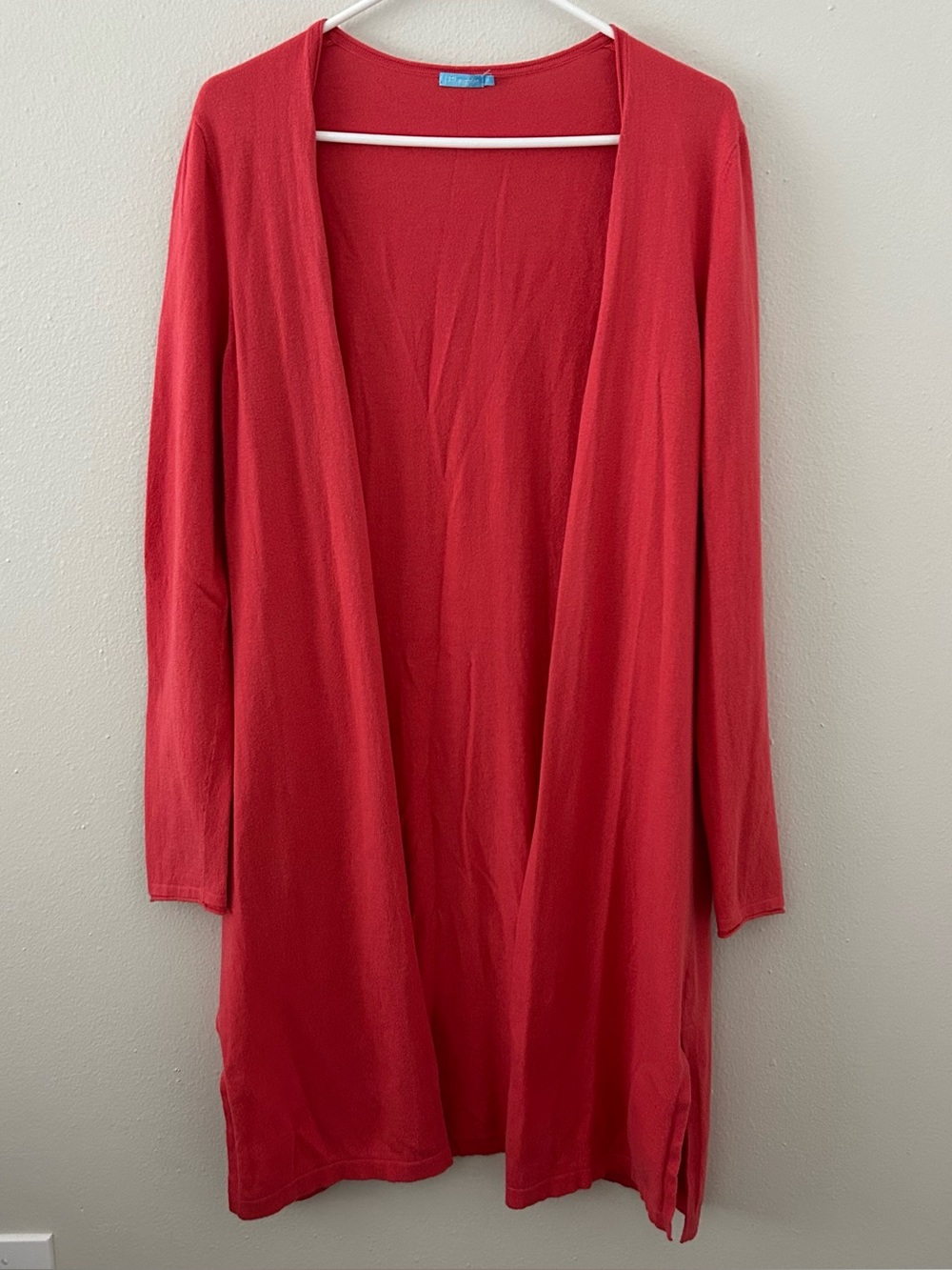 J. McLaughlin Coral Long Duster Cardigan M Side Slits Open Front Cashmere Blend